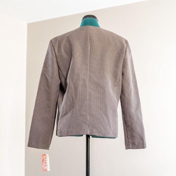 Vintage NWT Blouse Long Sleeve Grey Blue Checker Size 12 - Picture 2 of 3